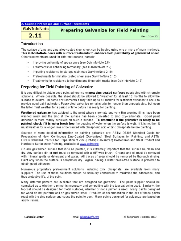 Preparing Galvanize For Field Painting: Galvinfonote | PDF