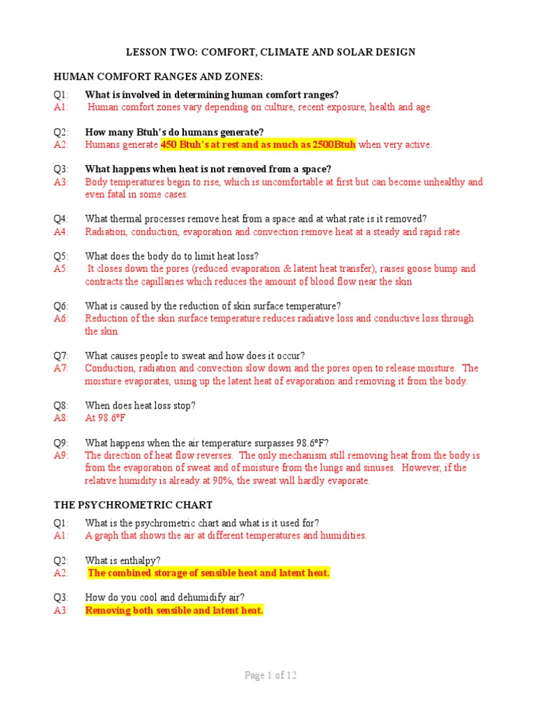 Lesson Two Comfort, Climate and Solar Design Human Comfort Ranges and