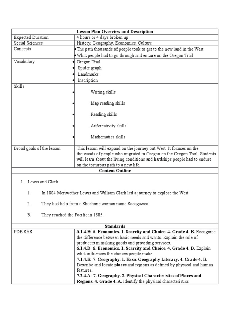 oregon trail lesson plan | Educational Assessment | Oregon Trail