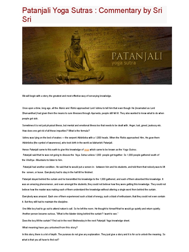 Patanjali Yoga Sutras: Insights by Sri Sri | PDF | Yoga Sutras Of ...