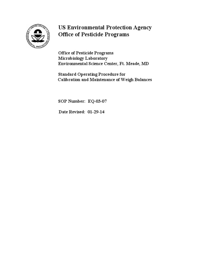 Standard Operating Procedure For Calibration and Maintenance of Weigh
