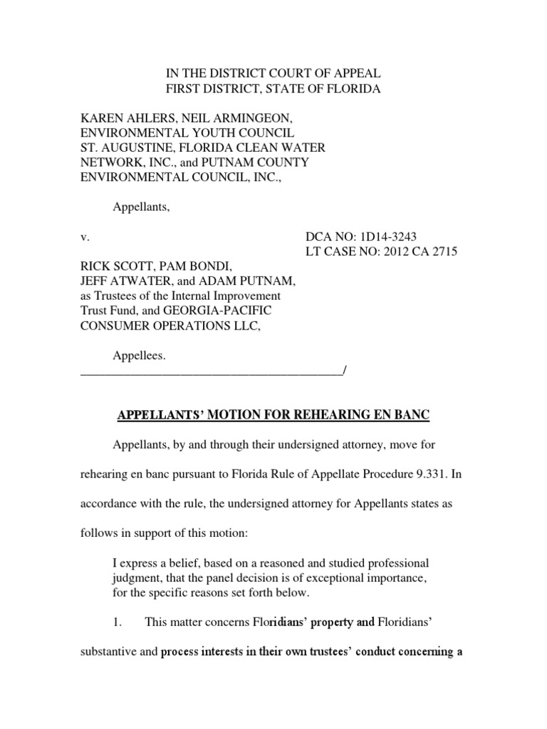 Appellants' Motion for Rehearing en Banc Supreme Courts Appeal