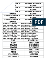 ESP English ESP English Math Science Math Science MTB Writing MTB Writing Filipino Mapeh Filipino Mapeh