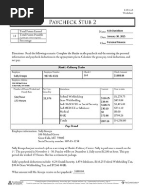 paycheck stub worksheet
