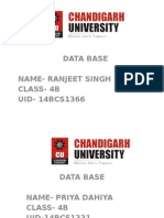 Data Base Name-Ranjeet Singh Class - 4B UID - 14BCS1366