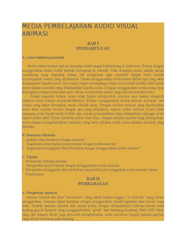 Media Pembelajaran Audio Visual Animasi