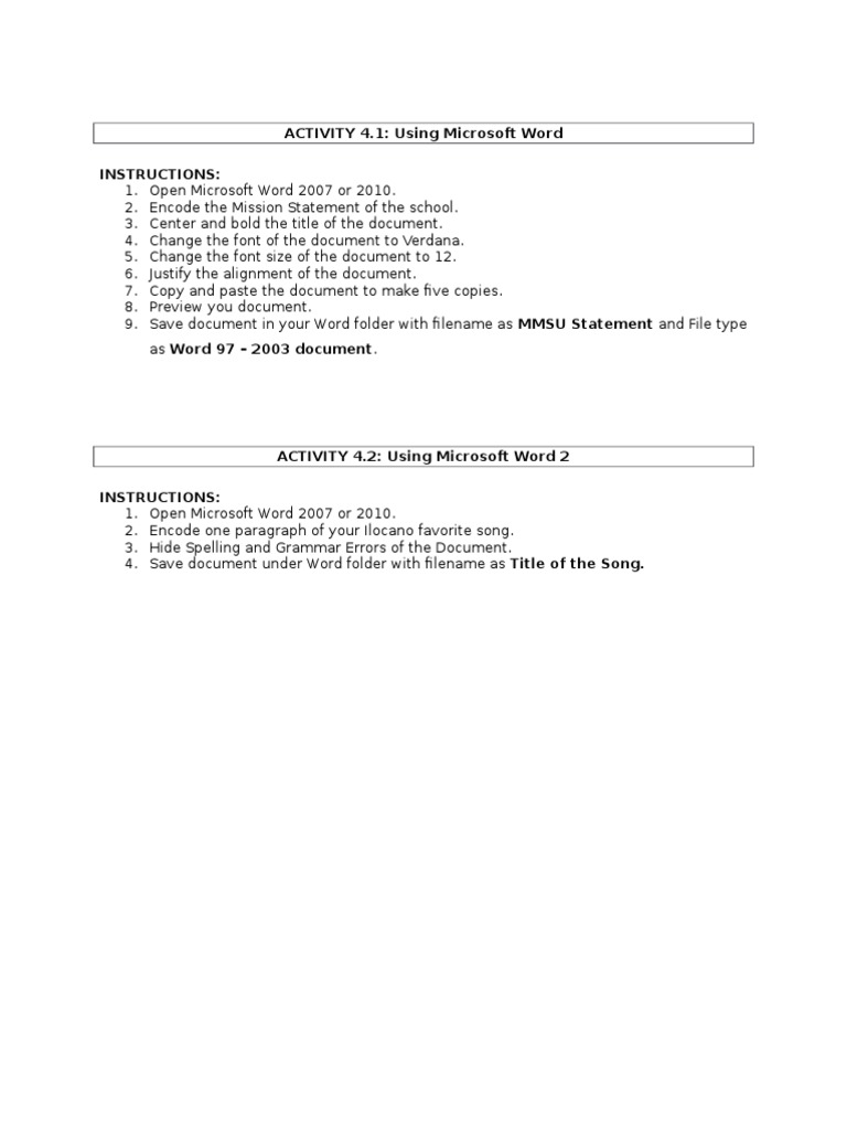 Ms Word Instructions Template