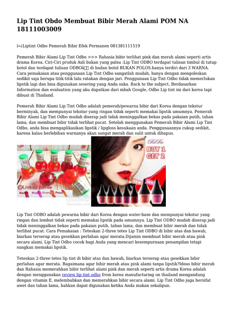 Lip Tint Obdo Membuat Bibir Merah Alami POM NA 18111003009