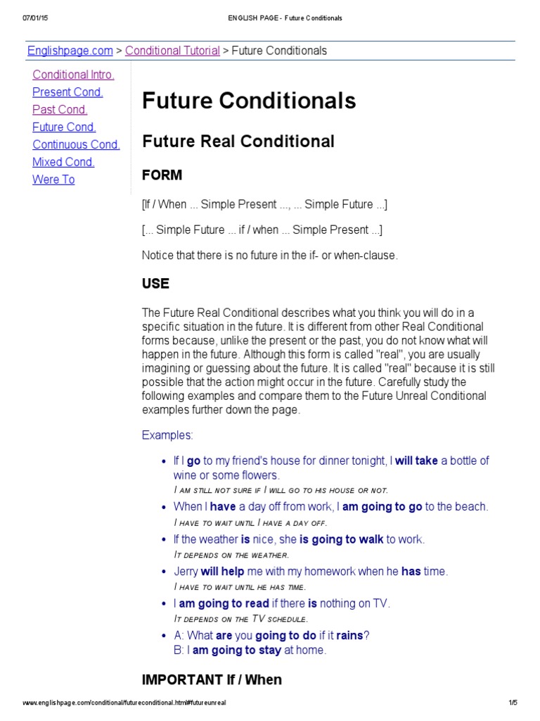ENGLISH PAGE - Future Conditionals PDF | PDF | English Language | Verb