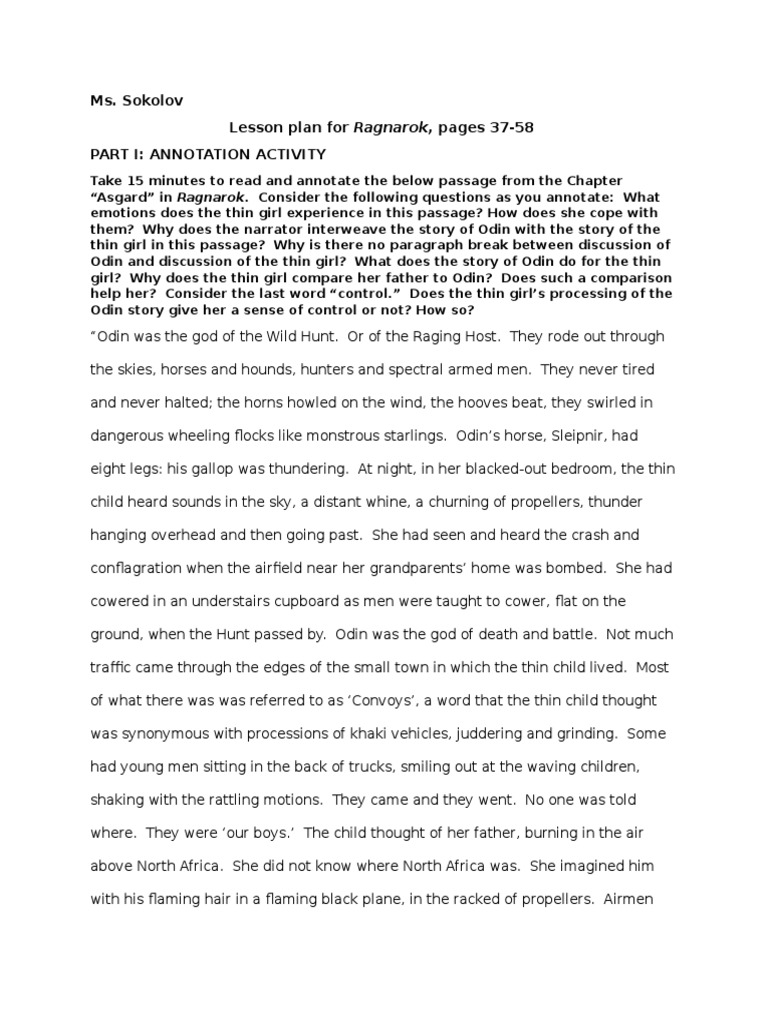 Handout For Pages 37-58 of Ragnarok Annotation and Childrens Book ...