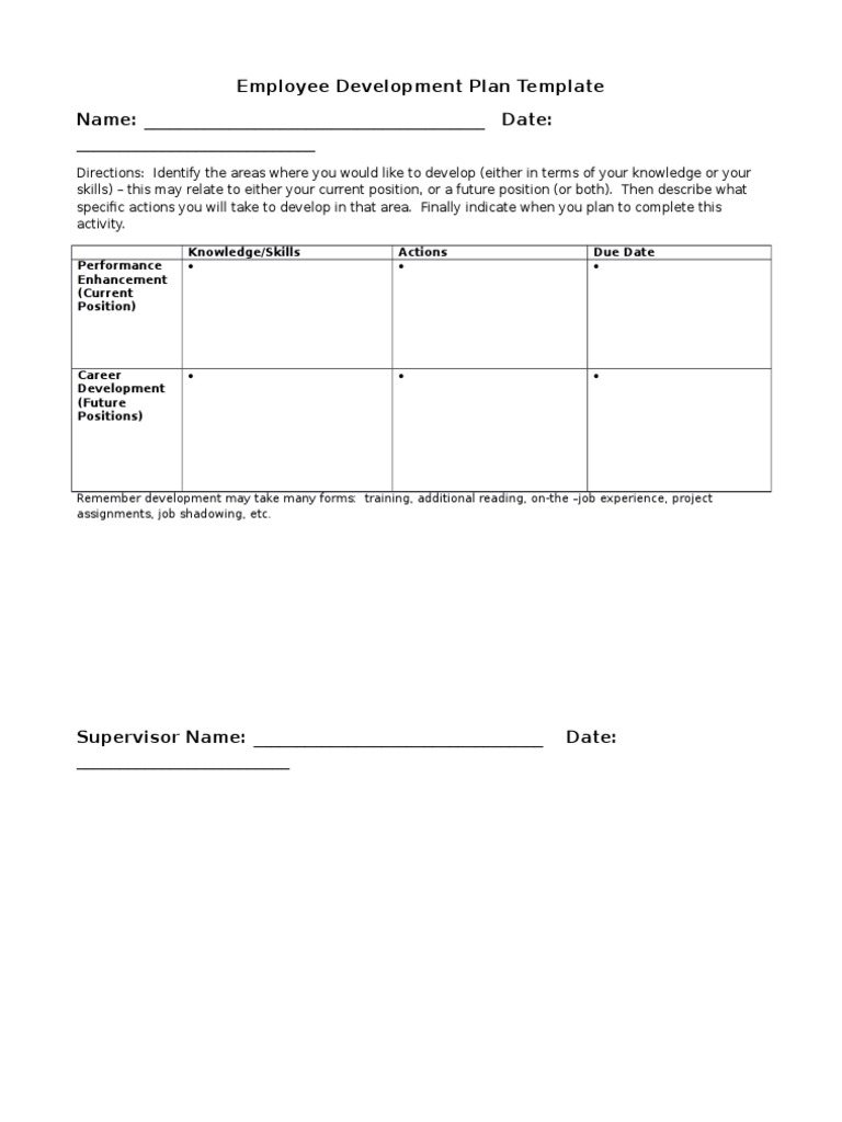 Employee Development Plan Template Name: - Date | PDF | Career & Growth