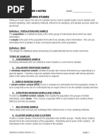 Statistics Chapter 4 Notes Section 4.1 Designing Studies: Definition: Population and Sample