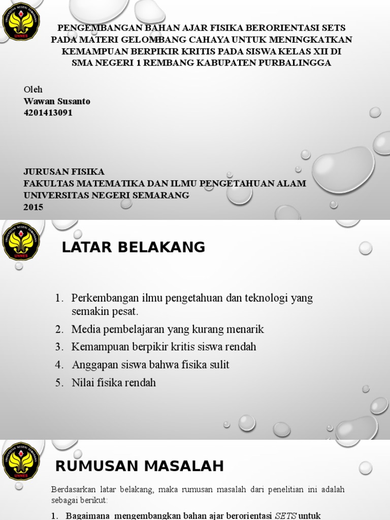 Proposal Skripsi Pengembangan Bahan Ajar Fisika Berorientasi Set