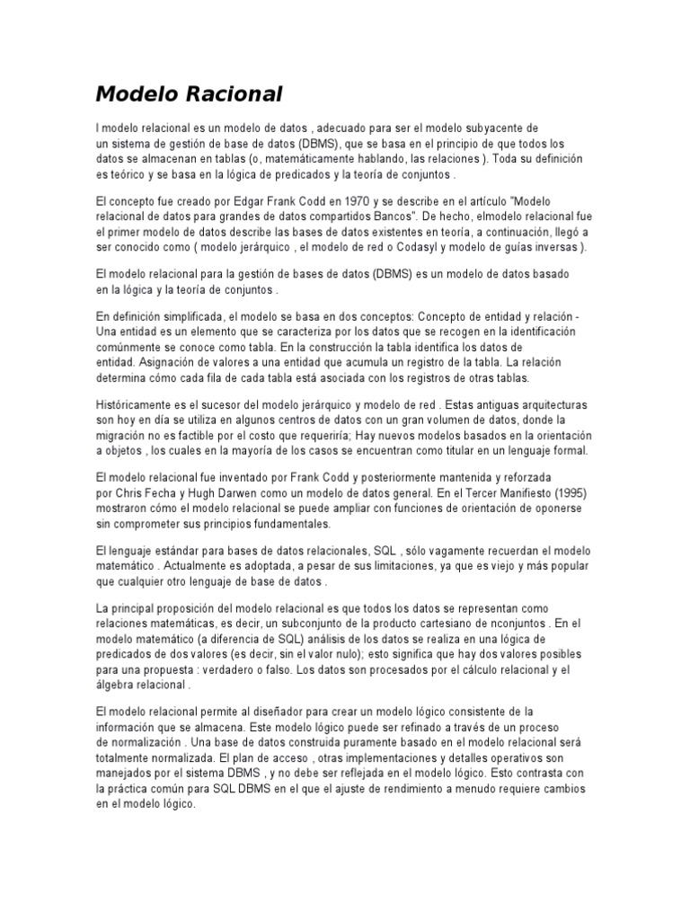 Modelo Racional | PDF | SQL | Modelo relacional
