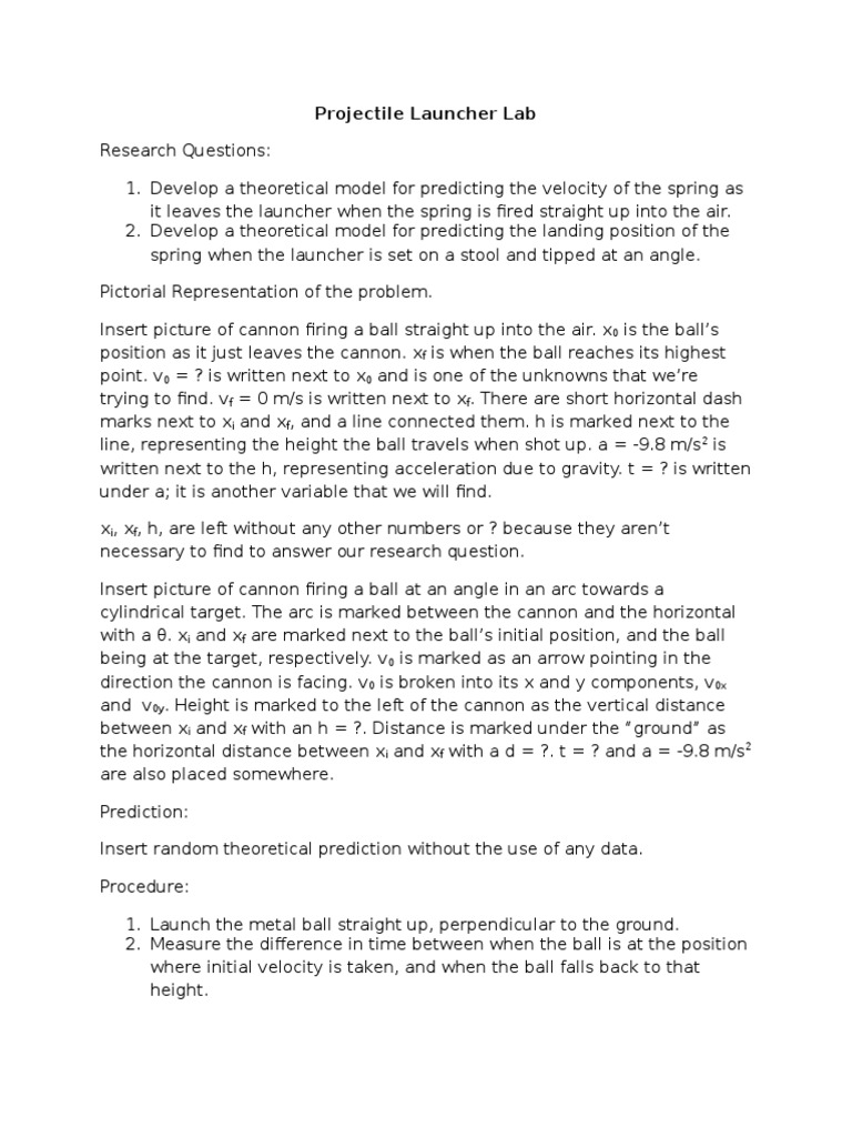 Projectile Launcher Lab PDF Trajectory Physical Quantities