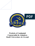 Probele şi Conţinutul Concursului de Admitere Studii Universitare de Licenţă UNEFS KINETO