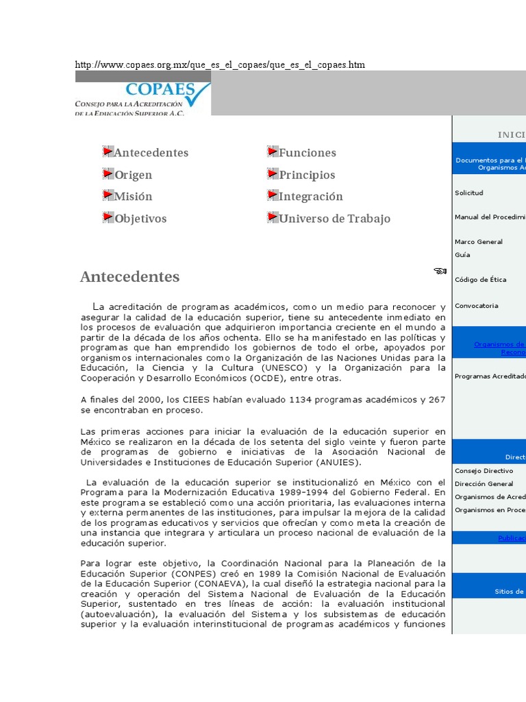 Qué es el COPAES y sus funciones | PDF