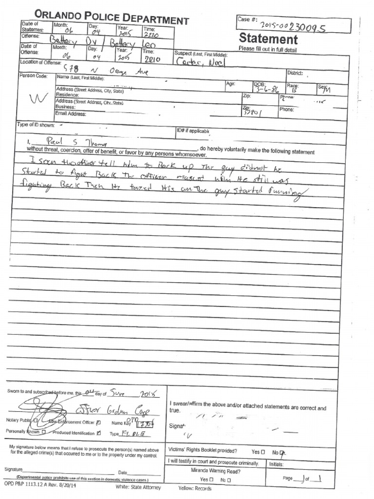 Witness Statement To OPD Incident | PDF