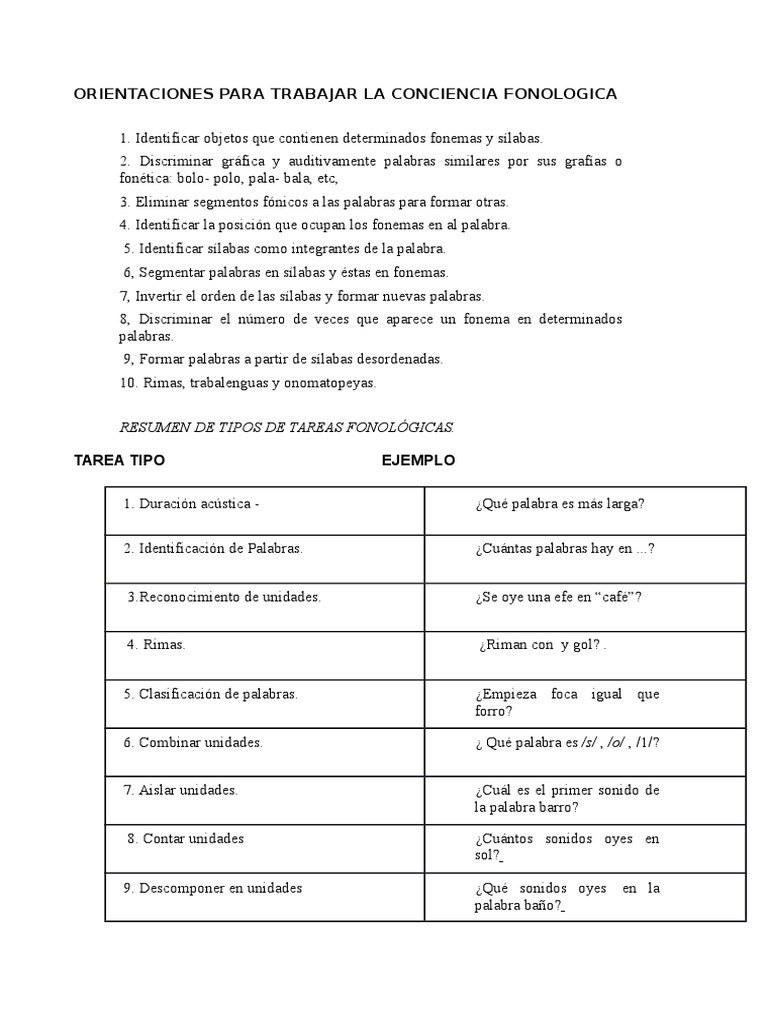 Actividades para la Conciencia Fonológica | PDF | Palabra | Lectura ...