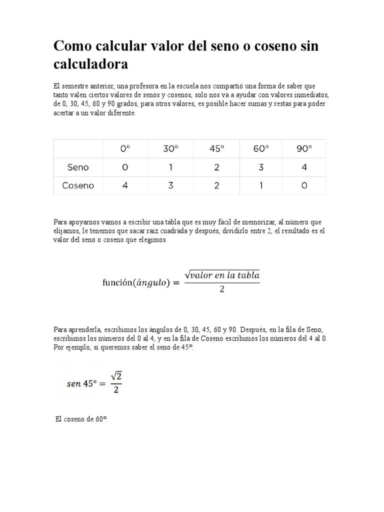 Calcular Senos Y Cosenos Sin Calculadora - 2024 Company Salaries