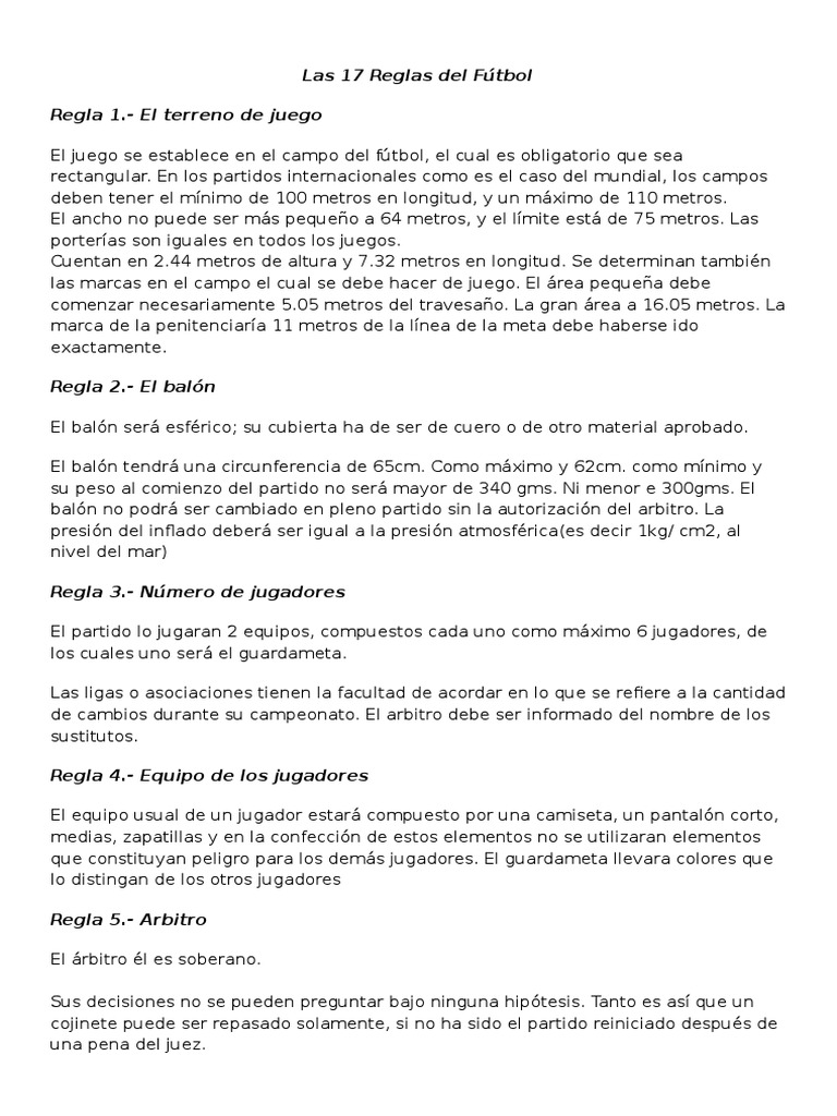 Las 17 Reglas Del Fútbol Equipos Códigos de fútbol