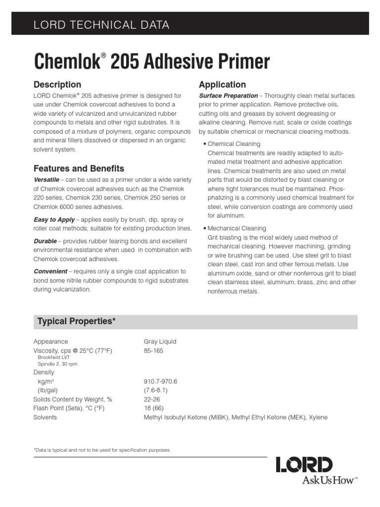 Chemlok 205 PDF Adhesive Natural Rubber