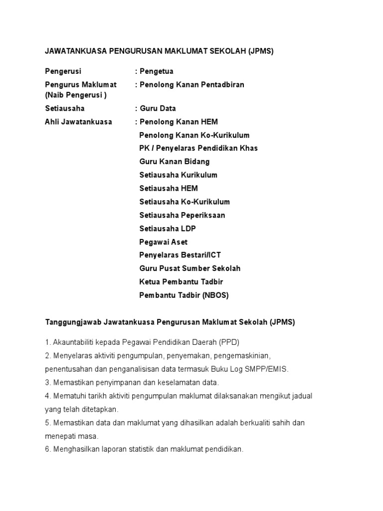 Jawatankuasa Pengurusan Maklumat Sekolah Pdf