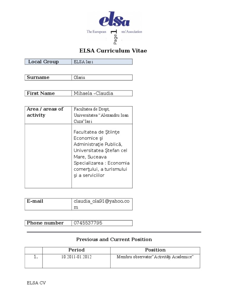 CV Elsa Model | PDF