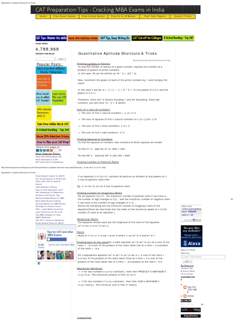 Quantitative Aptitude Shortcuts & Tricks | PDF | Master Of Business ...