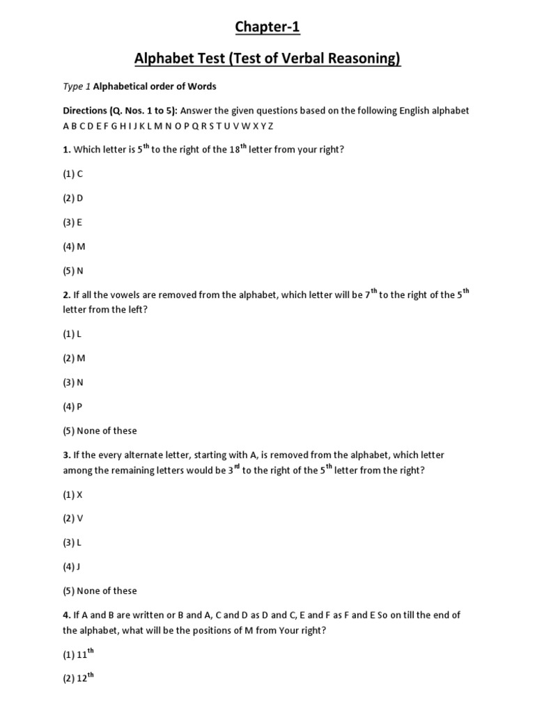Banking Chapter 1 Alphabet Test Test of Verbal Reasoning PDF | PDF ...