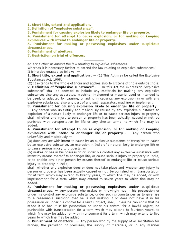 The explosive substances act 1908 pdf punishments explosive material