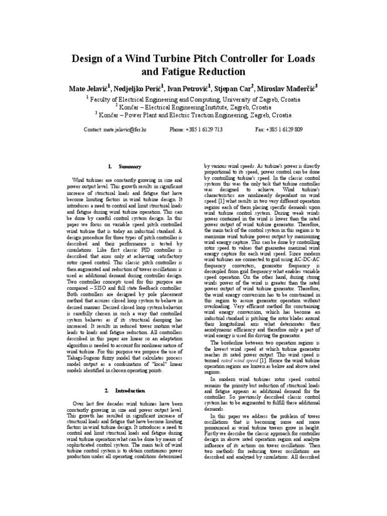 Design of A Wind Turbine Pitch Controller For Loads and Fatigue ...