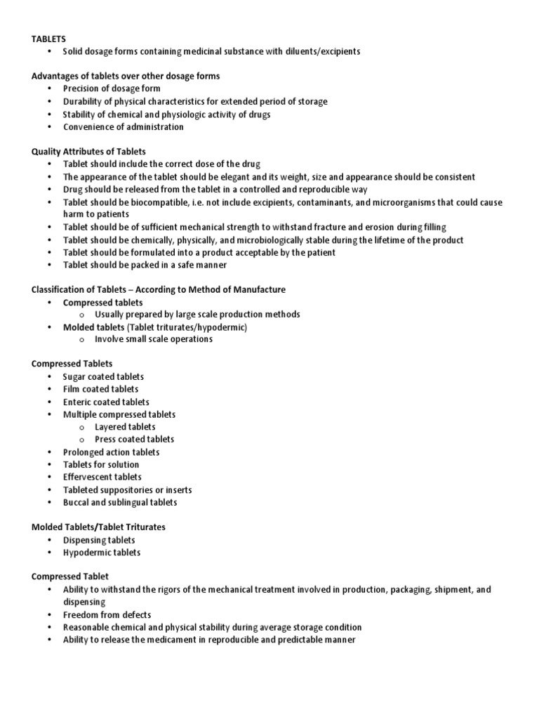 Overview of Tablet Dosage Forms | PDF | Tablet (Pharmacy) | Chemical ...