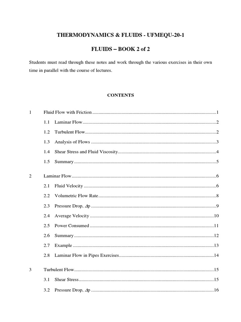 Fluids Mechanics Notes PDF Fluid Dynamics Reynolds Number