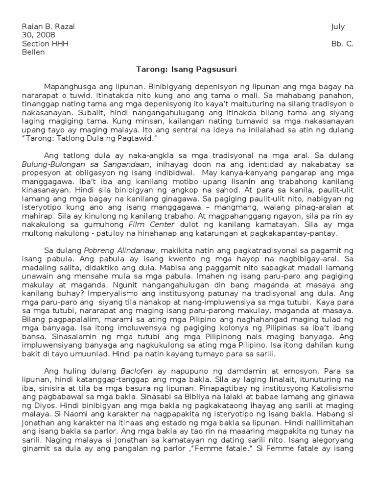 Tarong Third Draft | PDF