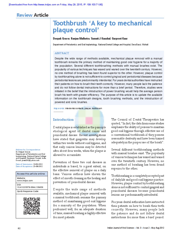 Mechanical Plaque Removal: An Overview of Toothbrush Designs, Brushing ...