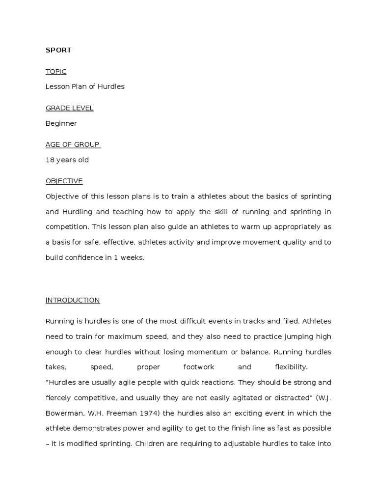 Sport PDF Track And Field Lesson Plan