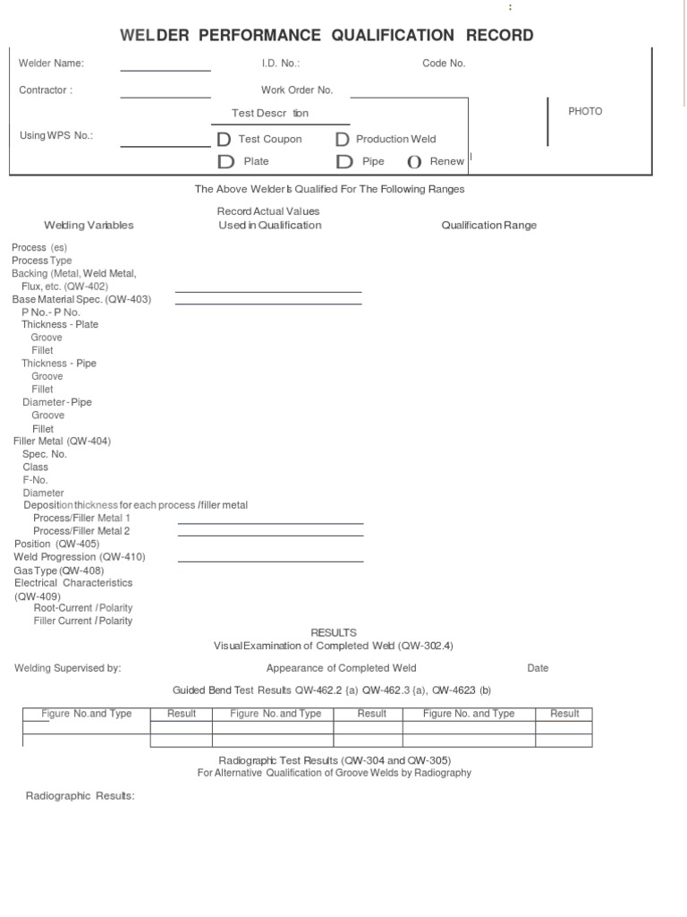WPQR Sample Form PDF Welding Construction