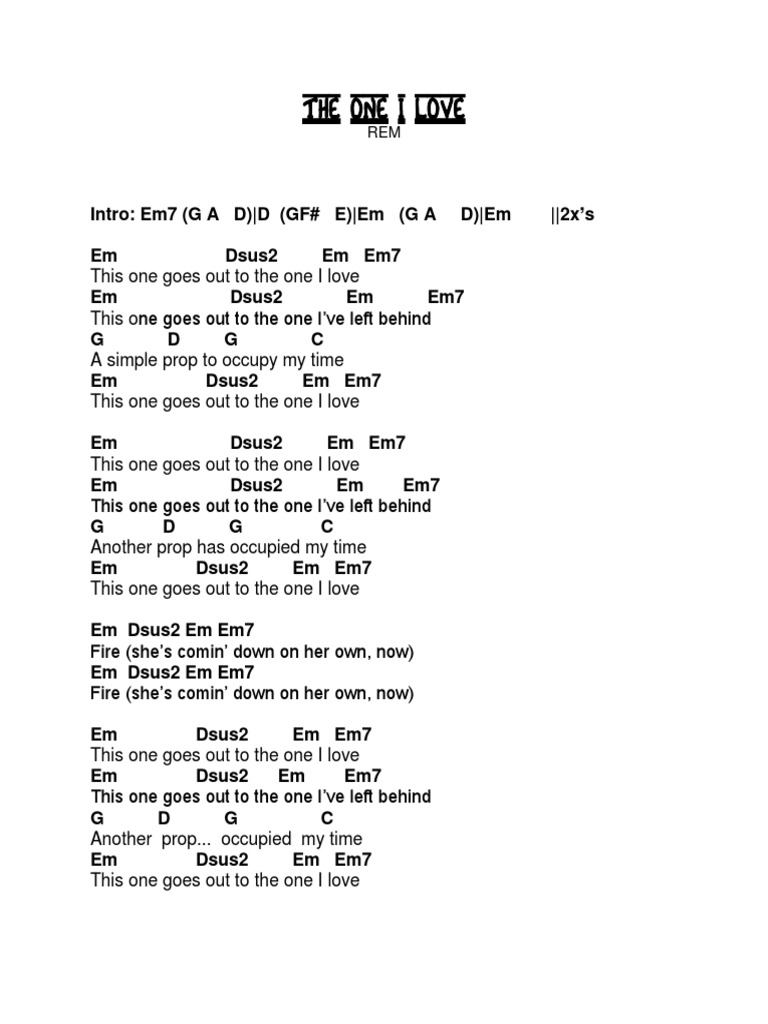 The One I Love REM Lyrics&Chords PDF