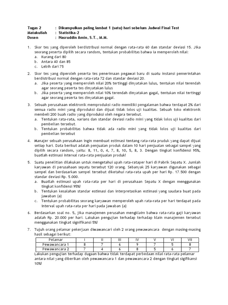 Contoh Soal Statistika 2 Contoh Soal Statistika 2