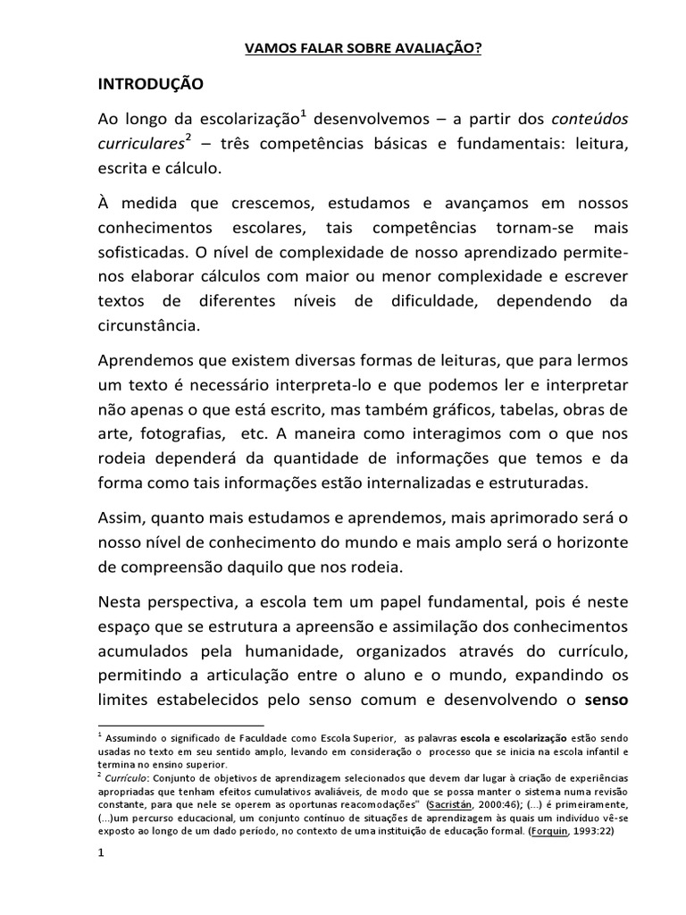 Vamos Falar Sobre Avaliação | PDF | Lição | Aprendizado