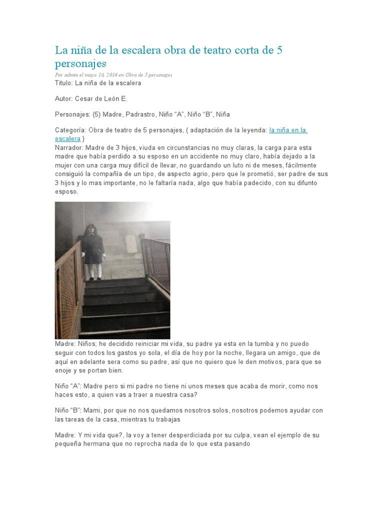 Historia La Niña de La Escalera Obra de Teatro Corta de 5