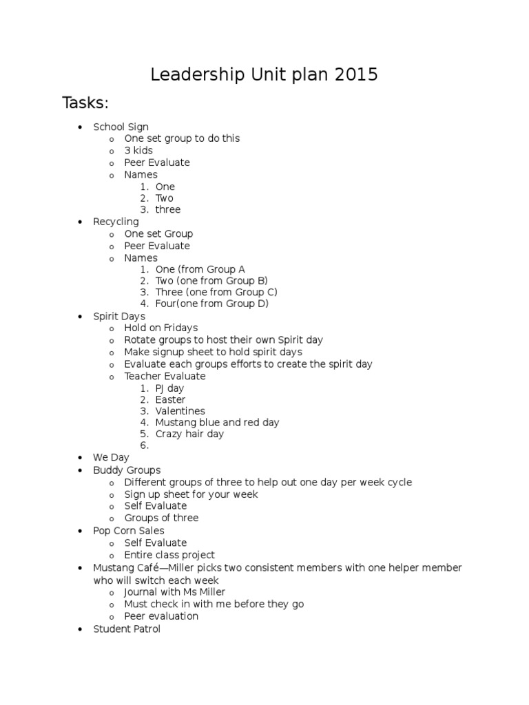 Leadership Unit Plan Overview 2015 | PDF | Career & Growth | Wellness
