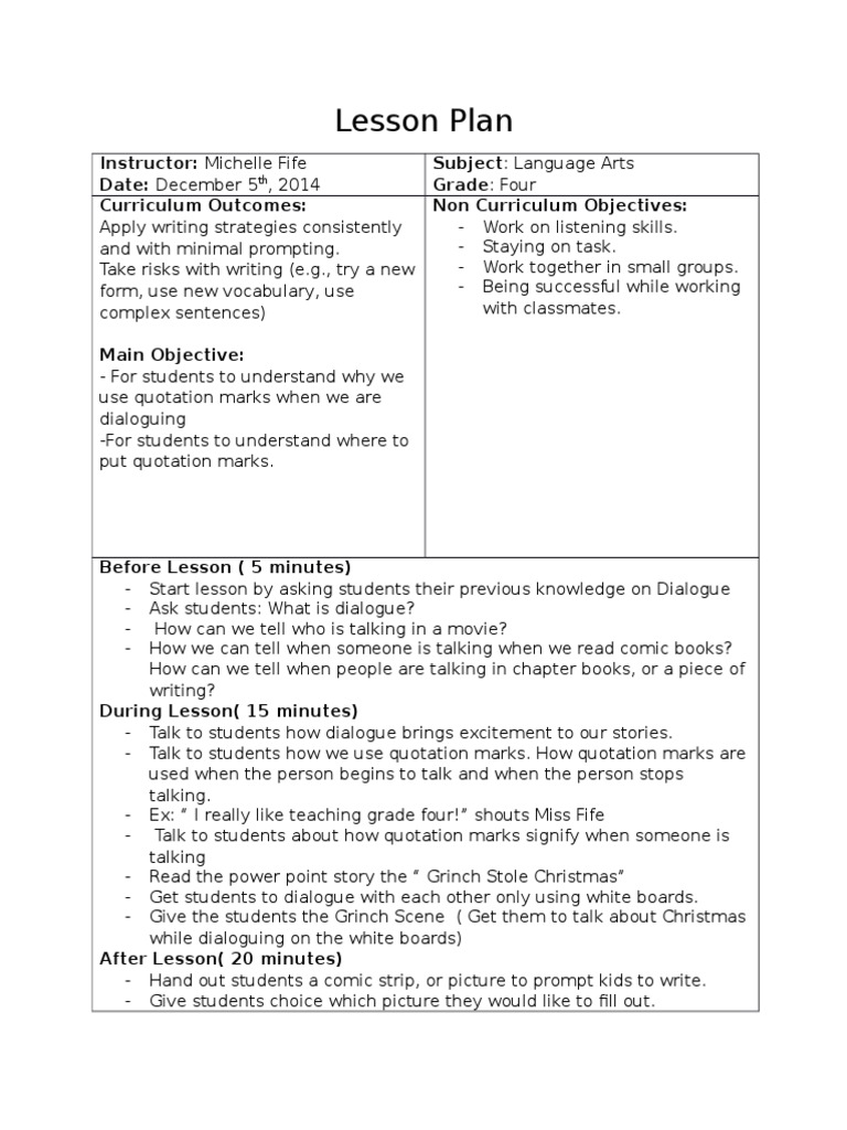 dialogue lesson plan