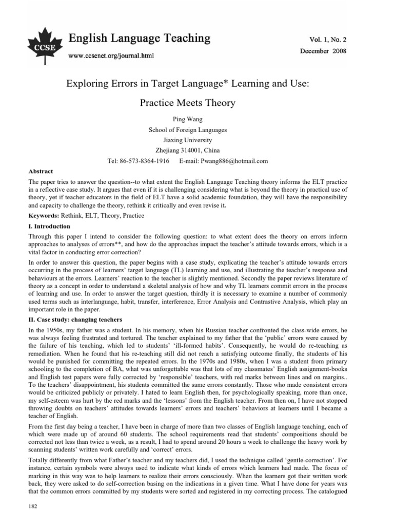 ELT Theory and Error Analysis Insights | PDF