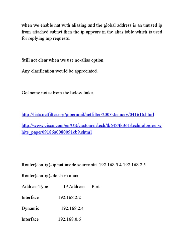 NAT With No-Alias | PDF