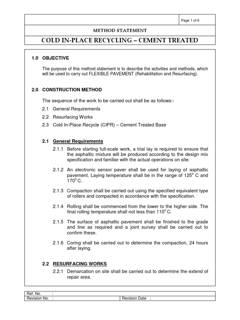 Cold In-Place Recycling Method Statement | PDF | Road Surface | Asphalt