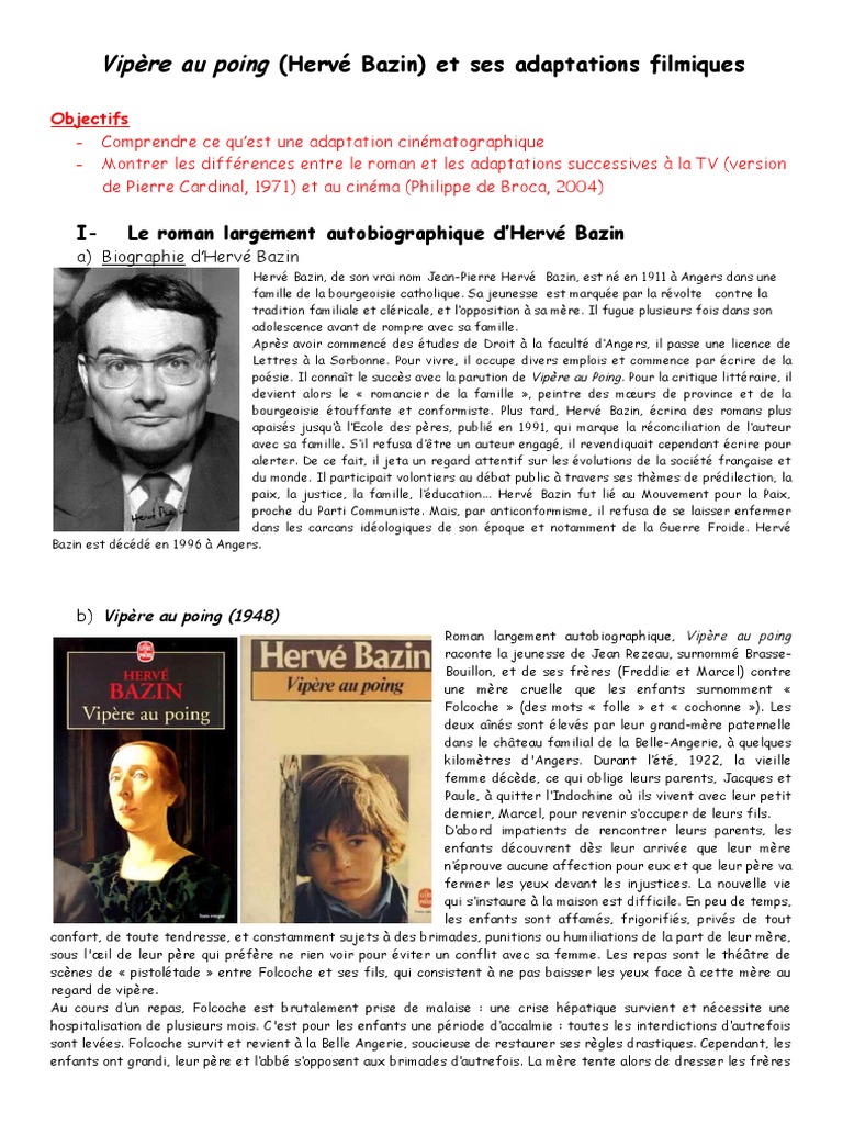 Vipère Au Poing Fiche De Lecture Pdf Vipère Au Poing Synthèse Adaptation Filmique | PDF | Littérature en langue  française | Romans français