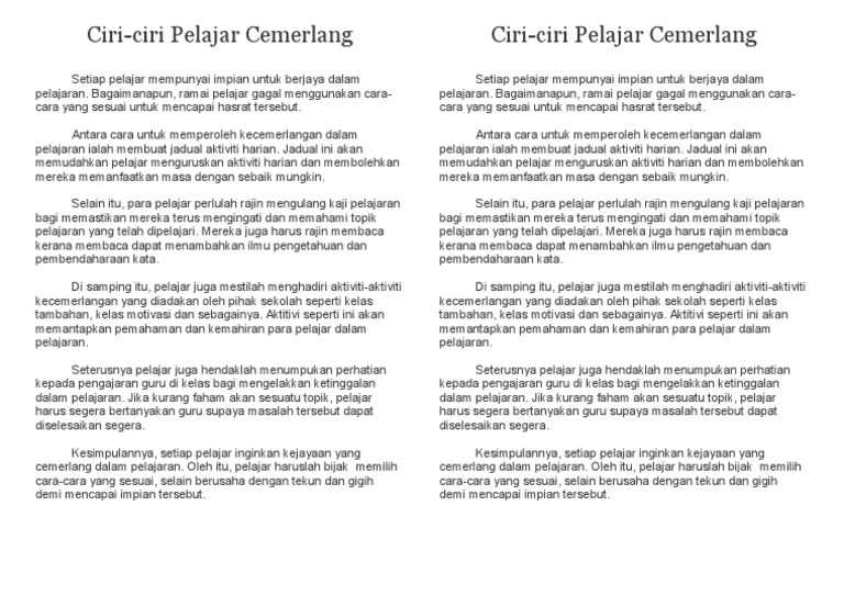 Karangan Upsr Ciri Pelajar Cemerlang