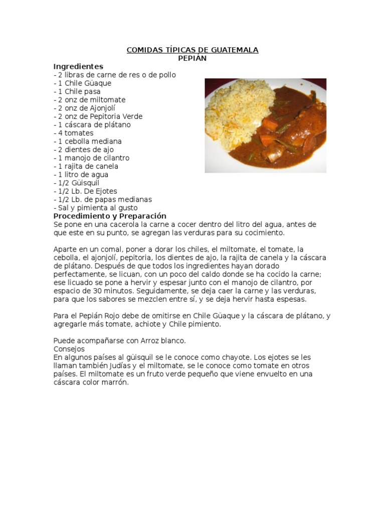 Recetas de Comidas Típicas de Guatemala Edid Hija | PDF | Lasaña | Caldo